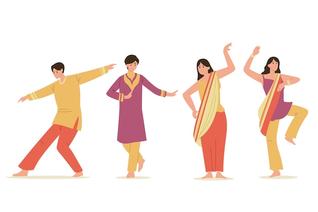 Gratis vector creatieve bollywood feestmensen dansset