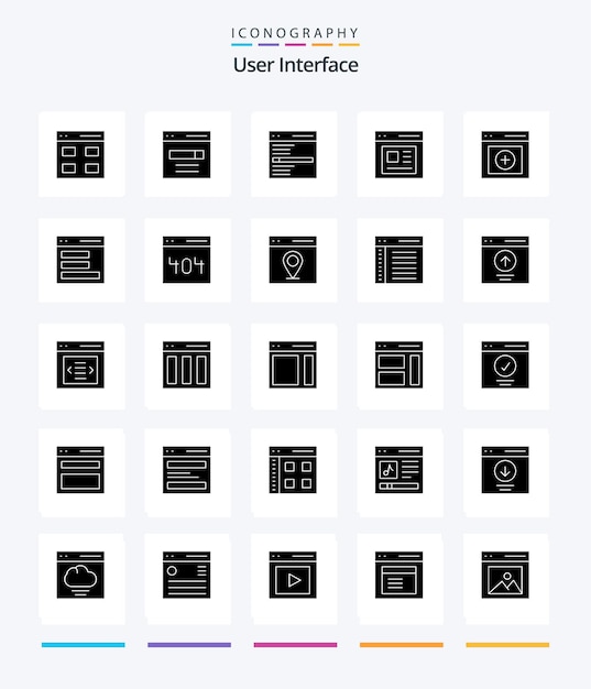 Gratis vector creatieve gebruikersinterface 25 glyph effen zwart pictogrampakket zoals uploadcommunicatiezoekinterface