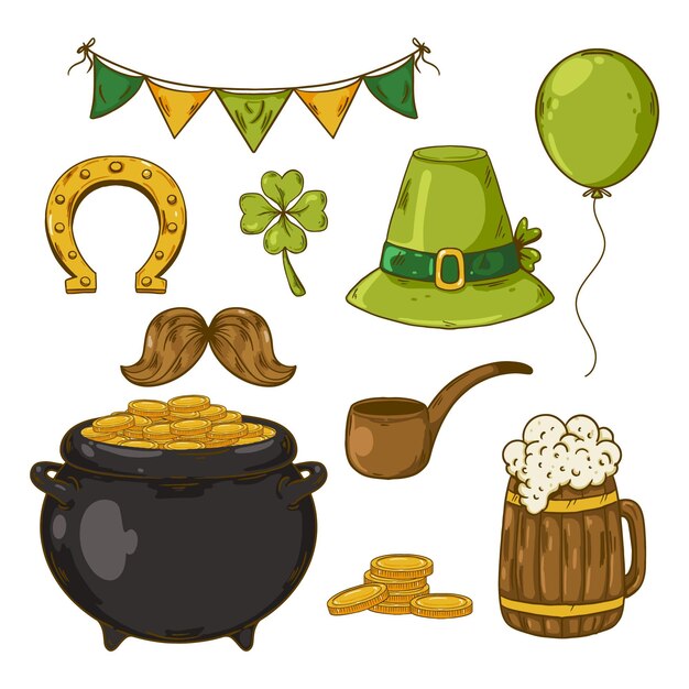 Creatieve getekende st. patrick's day elementen pack