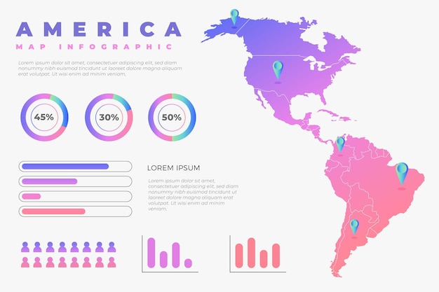 Gratis vector creatieve kleurovergang amerika kaart infographic