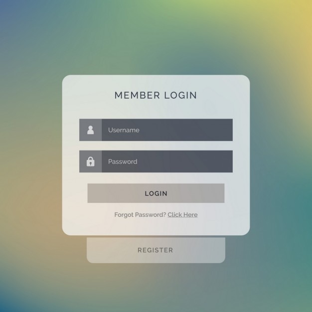 Creatieve lid login box interface design op onscherpe achtergrond