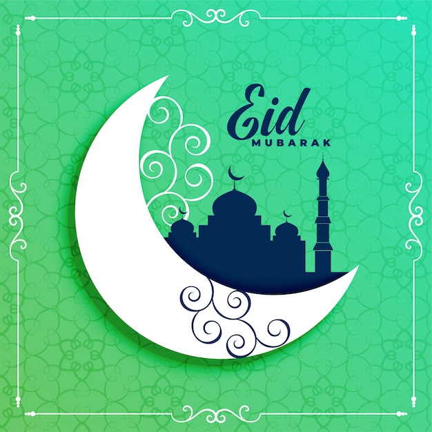 Gratis vector creatieve maan en moskee eid mubarak achtergrond