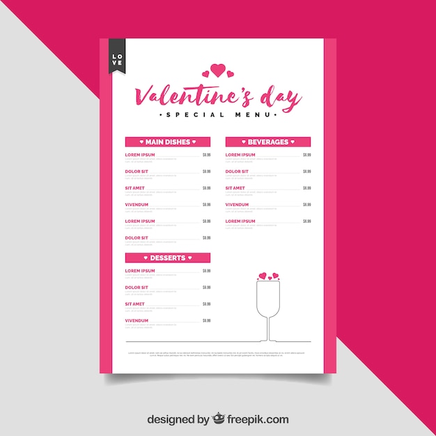 Creatieve moderne valentijnskaart menu concept