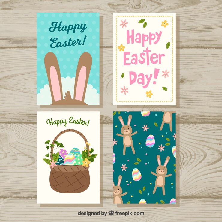 Gratis Vector creatieve paaskaartenset