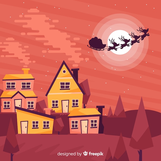 Gratis vector creatieve platte kerststad achtergrond