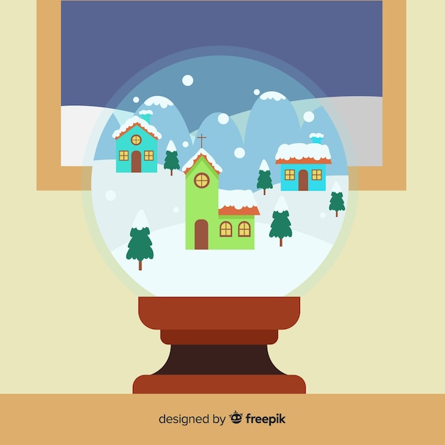 Gratis vector creatieve vlakke sneeuwbalbol met kerstmisconcept