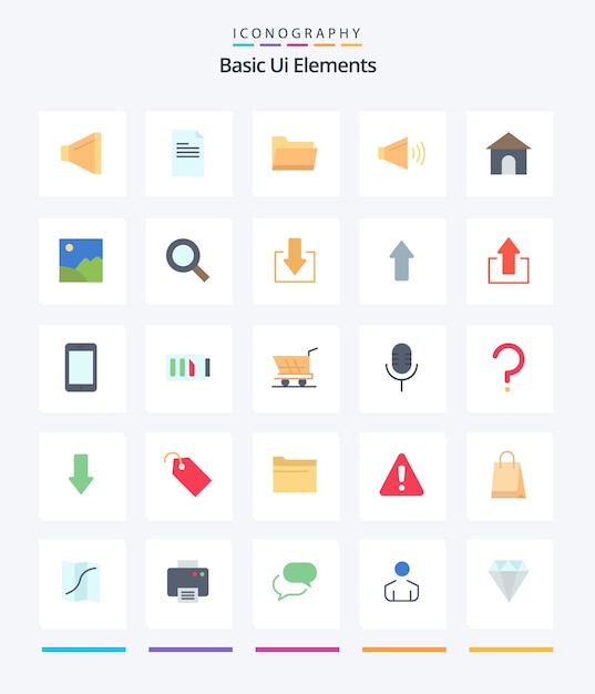 Creative Basic Ui Elements 25 Flat icon pack Zoals woningbouw open op luidspreker