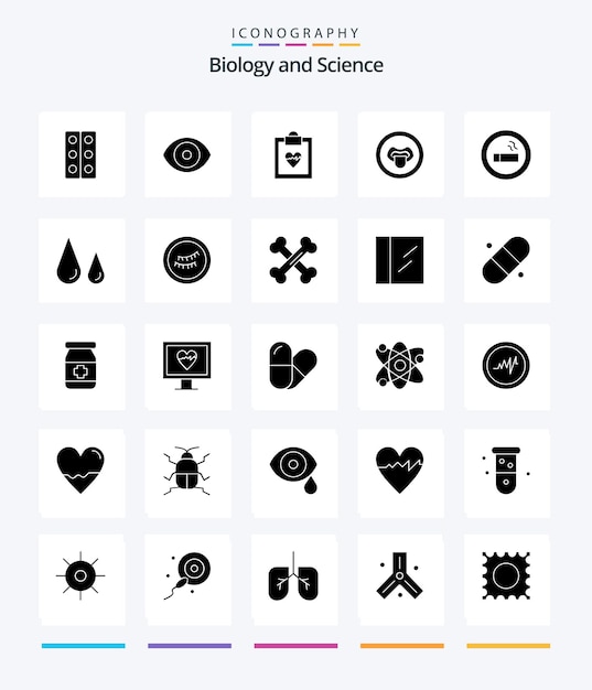 Gratis vector creative biology 25 glyph solid black icon pack zoals lab biologie cardiogram science lab