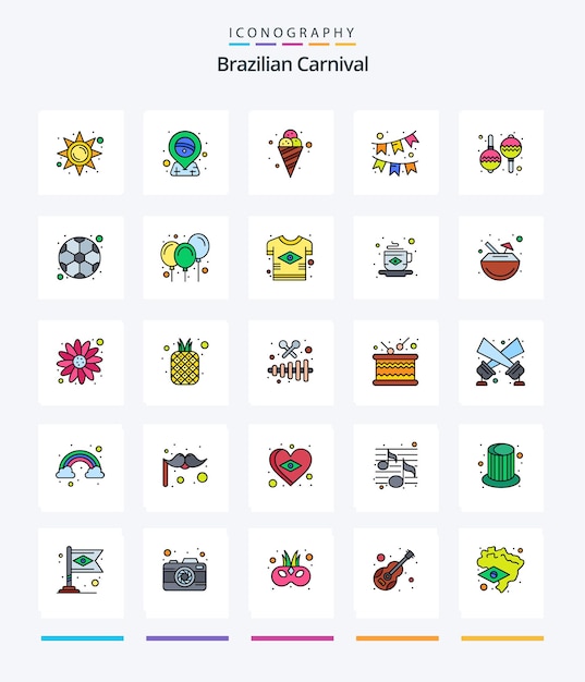 Gratis vector creative brazilian carnival 25 line filled icon pack zoals muziekinstrument crème ornament viering