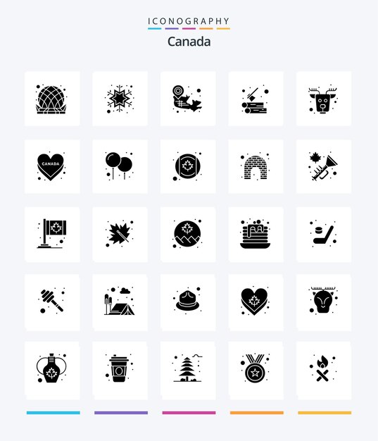 Creative Canada 25 Glyph Solid Black icon pack Zoals Canada outdoor Canadees houtblok