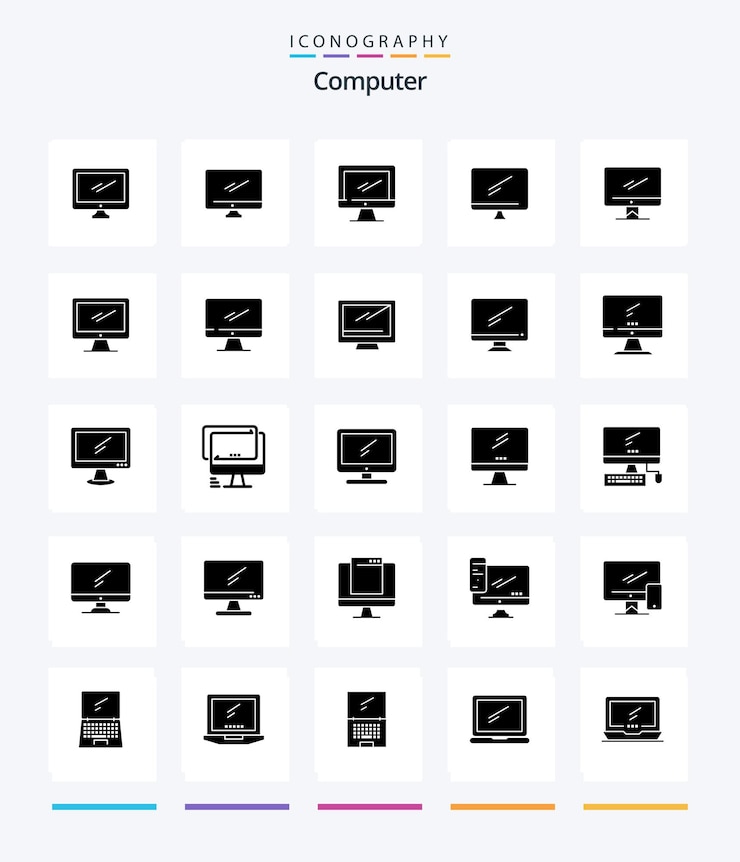 Gratis Vector creative computer 25 glyph solid black icon pack zoals apparaat computer imac serverapparaat