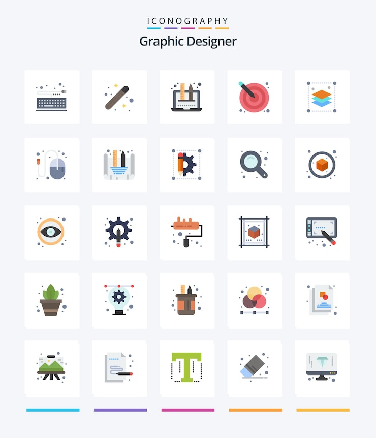 Gratis Vector creative graphic designer 25 flat icon pack zoals ontwerp creatieve grafische artistieke afbeelding