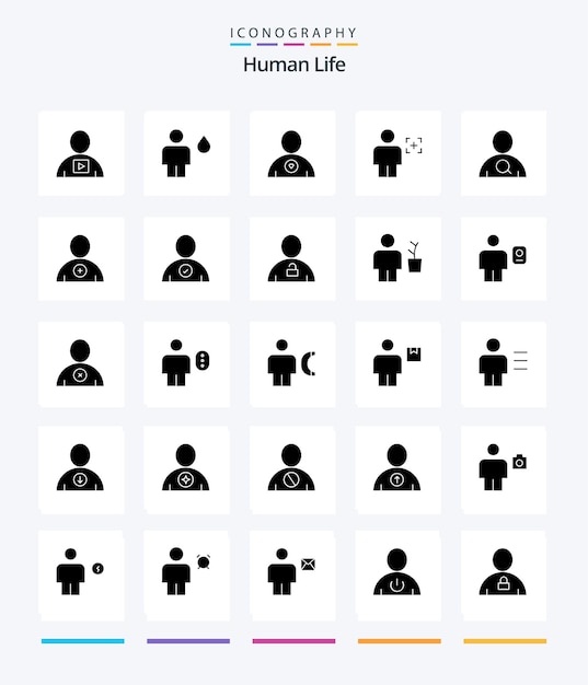 Creative human 25 glyph solid black icon pack zoals herkenning menselijk vuurlichaam hart