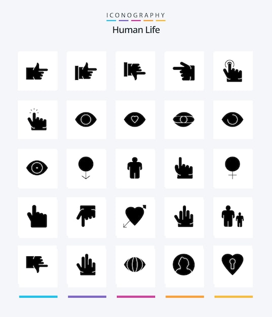 Gratis vector creative human 25 glyph solid black icon pack zoals oog hand hand vinger hand