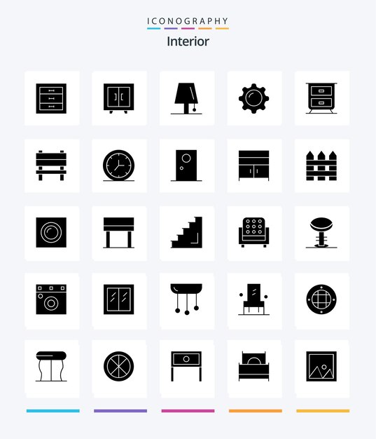 Creative Interior 25 Glyph Solid Black icon pack Zoals spiegelinterieur design display bliksem