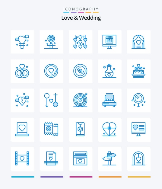 Gratis vector creative love and wedding 25 blue icon pack zoals valentijn hart bruiloft kalender bruiloft