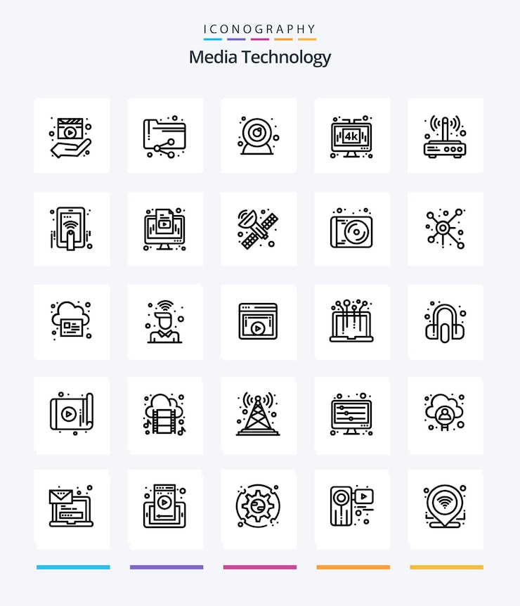 Gratis Vector creative media technology 25 outline icon pack zoals modemtechnologie map mediacomputer