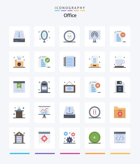 Creative office 25 flat icon pack zoals signal office reflection desktop secretaresse