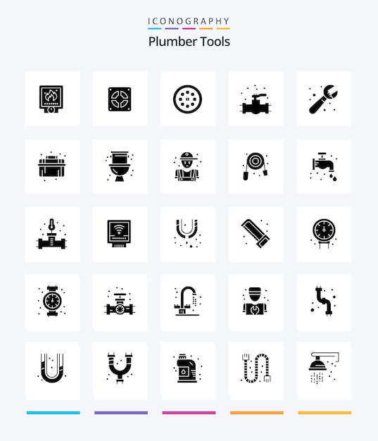 Gratis vector creative plumber 25 glyph solid black icon pack zoals loodgieter loodgieterswerk mechanisch systeem