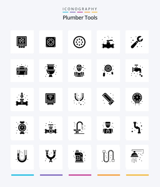 Creative plumber 25 glyph solid black icon pack zoals loodgieter loodgieterswerk mechanisch systeem