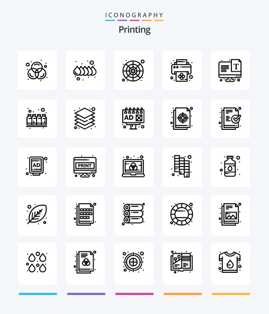 Creative Printing 25 OutLine icon pack Zoals lettertype tekst kleurenpalet zeefdruk