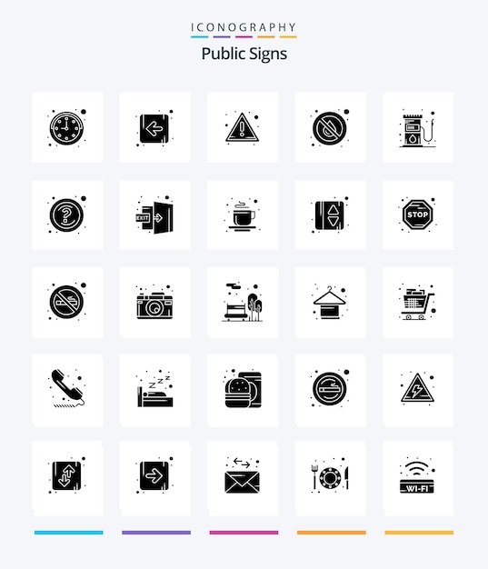 Creative public signs 25 glyph solid black icon pack zoals brandstofgaswaarschuwing brandstofwater