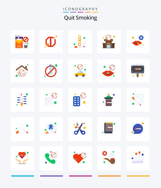 Creative quit smoking 25 flat icon pack zoals niet toegestaan blok roken verboden gevangenis