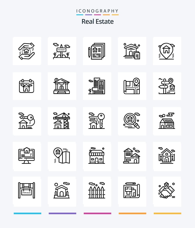 Gratis Vector creative real estate 25 outline icon pack zoals document huis te huur huis