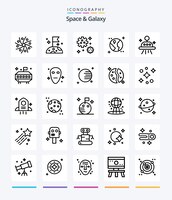 Gratis vector creative space en galaxy 25 outline icon pack zoals buitenaardse ruimte astronaut astronomie aarde
