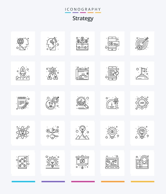 Creative strategy 25 outline icon pack zoals geld dollar zak munt groeien