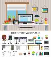 Gratis vector creëer een interieur werkplekconcept