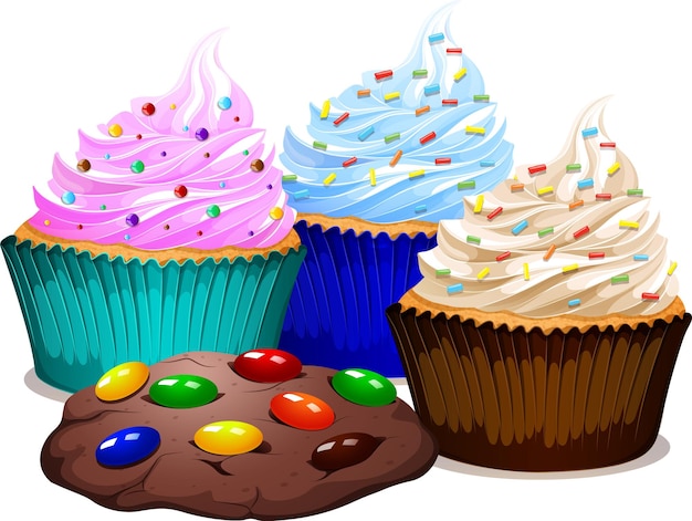 Gratis vector crème cupcake en chocolade koekjes