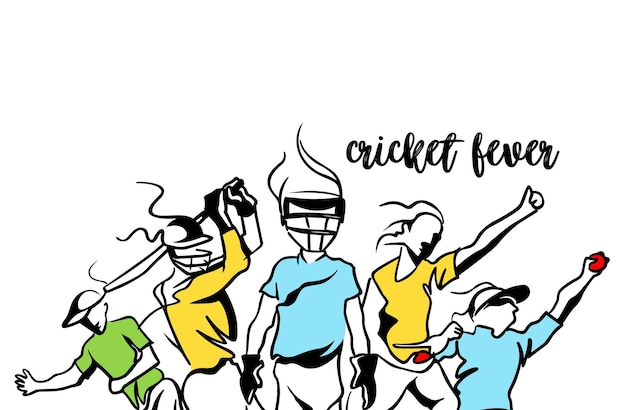 Cricket Fever Freehand schets grafisch ontwerp, vectorillustratie