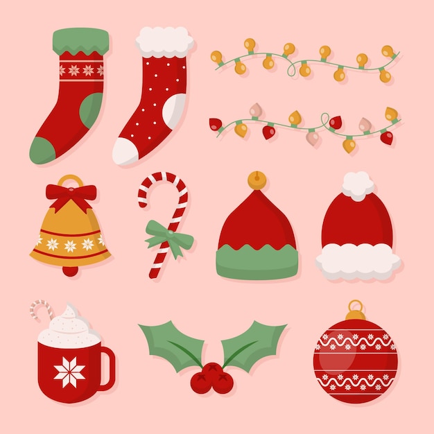 Gratis vector cristmas-elementencollectie in plat ontwerp