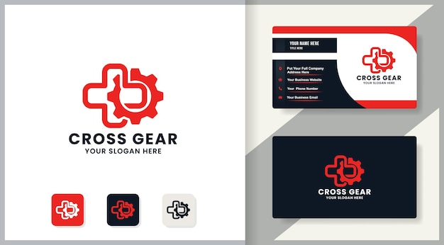 Cross gear logo-ontwerp, inspiratieontwerp voor therapie en medisch