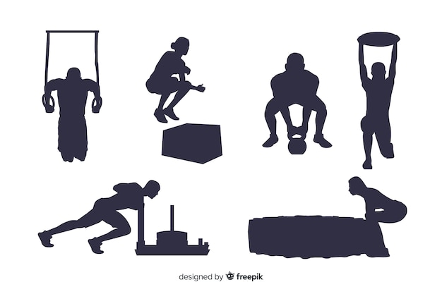 Gratis vector crossfit training man en vrouw silhouetten collectie