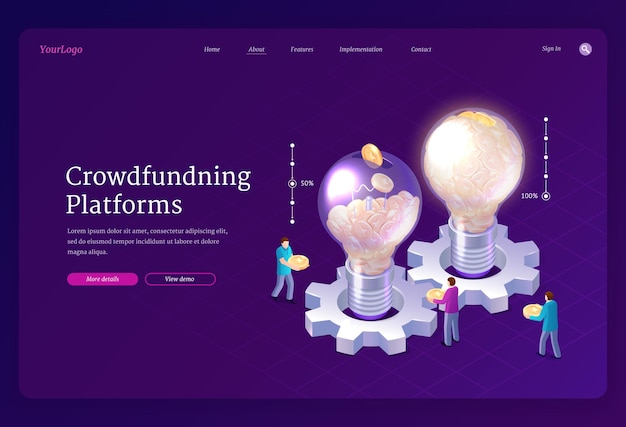 Crowdfundingplatforms isometrische bestemmingspagina