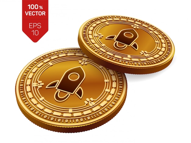 Cryptocurrency gouden munten met Stellar-symbool geïsoleerd op een witte achtergrond.