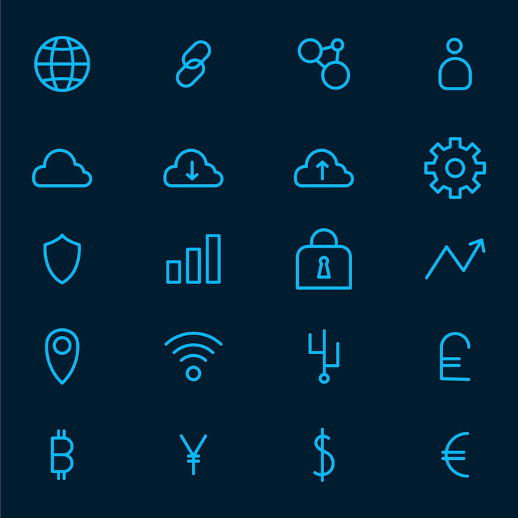 Gratis Vector cryptocurrency instellen elektronische contant geld symbool vector