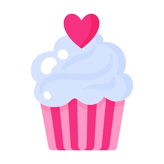 Cupcake of muffin met room en hart. bruiloft en valentijn dag concept.