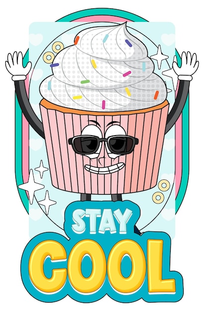 Gratis vector cupcake stripfiguur met blijf cool badge