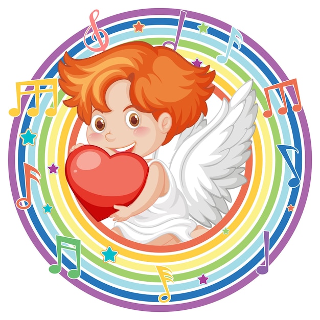 Cupido in regenboog rond frame met melodiesymbool