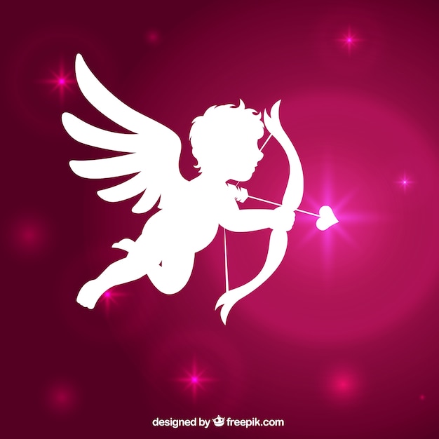 Cupido silhouet met glanzende roze achtergrond