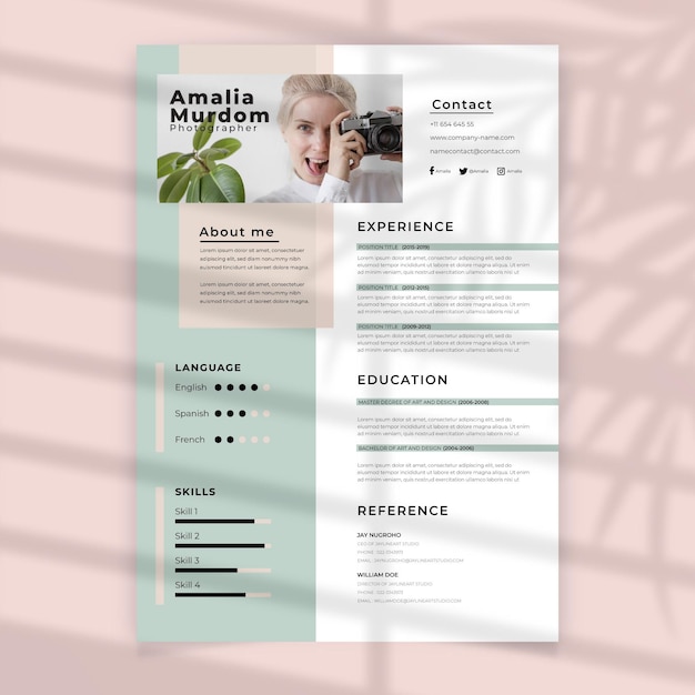 Gratis vector curriculum vitae met fotosjabloon