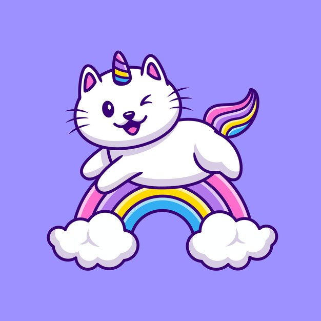 Cute Cat Unicorn Flying Cartoon afbeelding. Dierlijke Wildlife Icon Concept