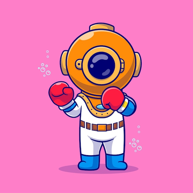 Gratis vector cute diver boxing cartoon vector icon illustratie wetenschap sport icon geïsoleerde platte vector