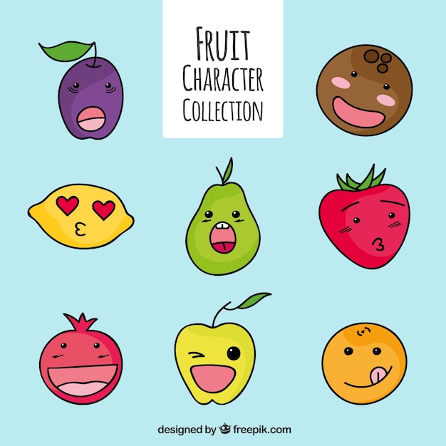 Gratis vector cute fruit inzameling karakter