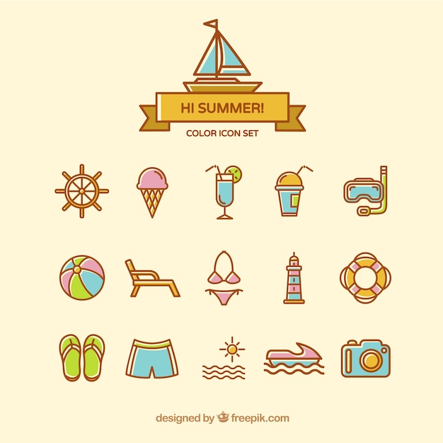 Gratis vector cute zomer pictogrammen