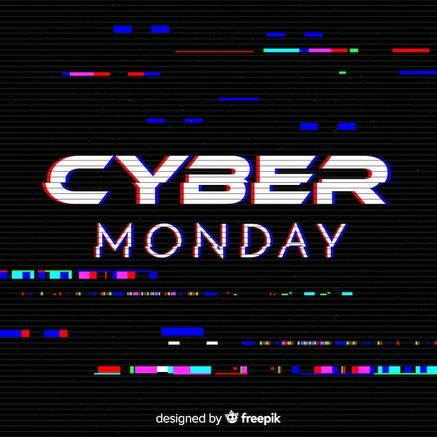 Gratis vector cyber maandag concept met glitch effect