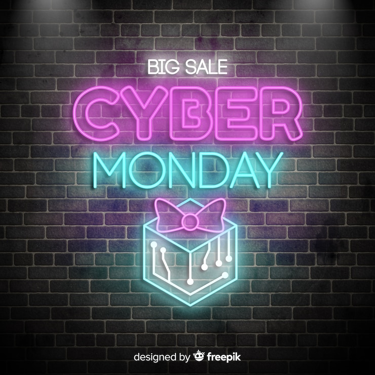 Gratis Vector cyber maandag concept met neon ontwerp